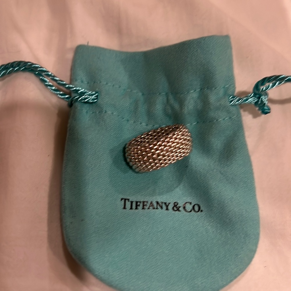 Authentic Tiffany and Co sterling silver mesh ring, size 5